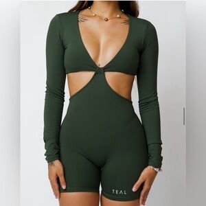 TEAL Tiyana Long Sleeve Jumpsuit - Olive Green